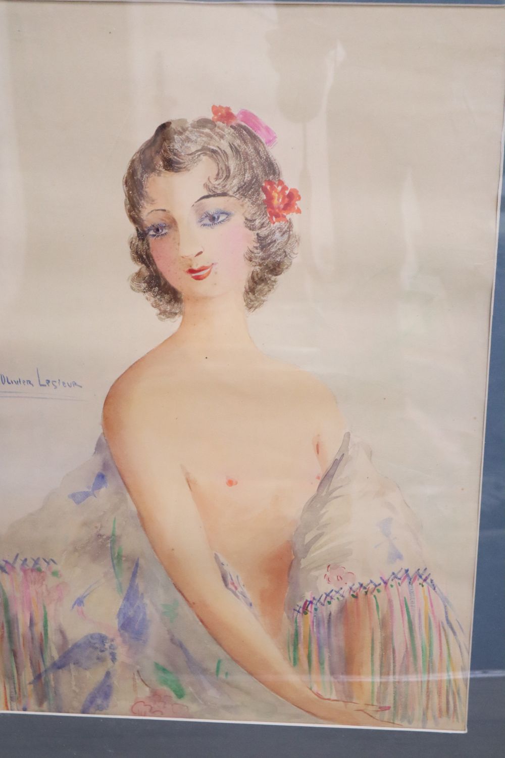 L. Olivier Lesieur, pair of watercolours, Portraits of scantilly clad young ladies, signed, 58 x 40cm